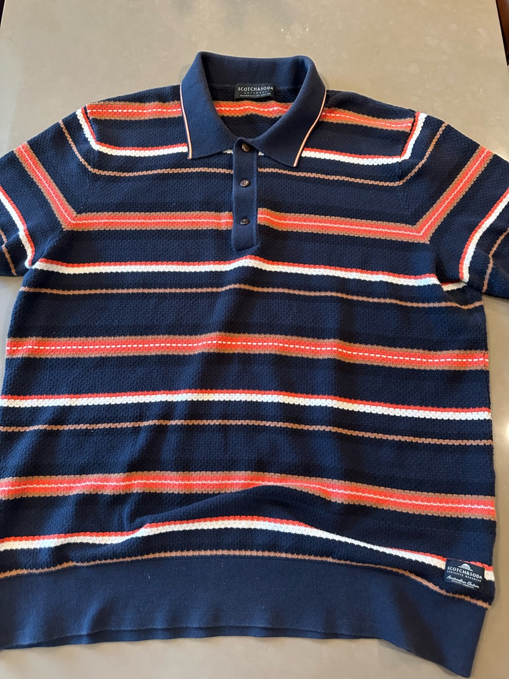 Scotch & Soda Men's Navy Striped Knit Shorts - Blue/Orange/White